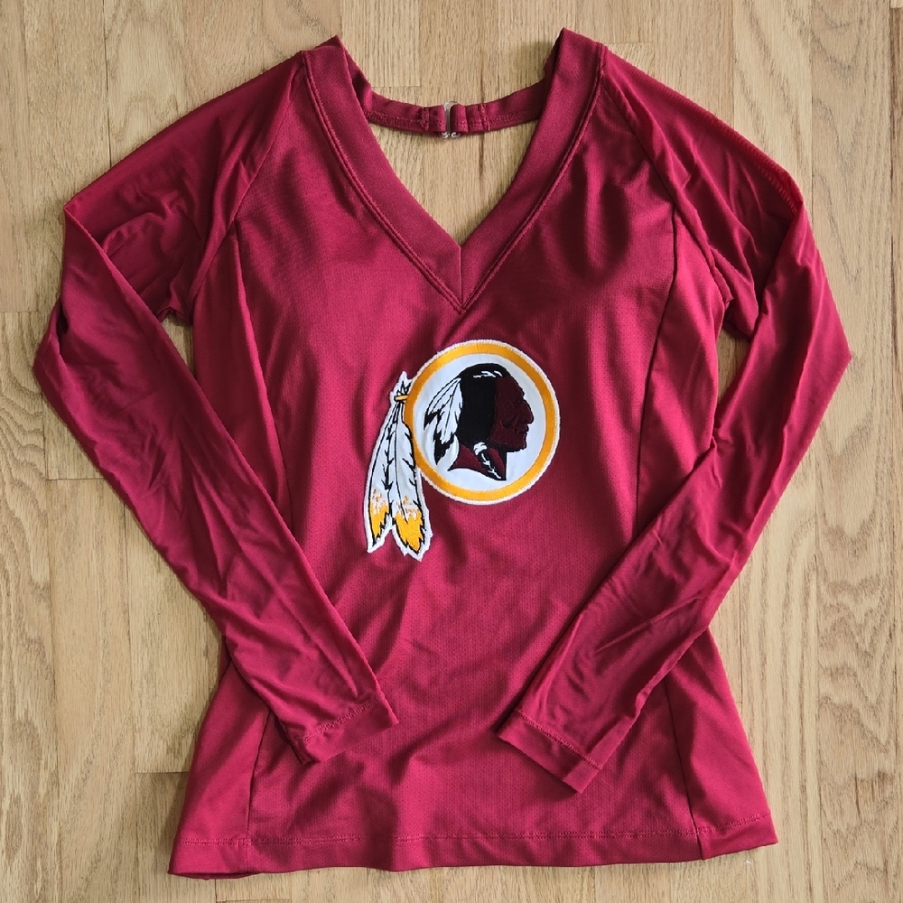 Women's NFL Redskins top, Sheer Sleeves, Built In Bra-- Must See Back,  So Cute!